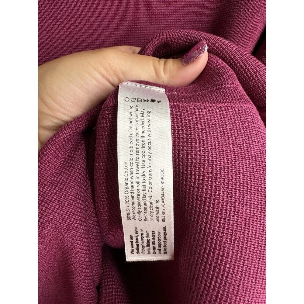 Eileen Fisher Women's Berry Pink Silk Organic Cotton 3/4 Sleeve Sweater Large
